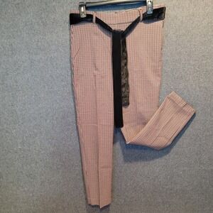 Jules & Leopold Houndstooth Trousers Pants Black Burgundy‎ Belted Sz M